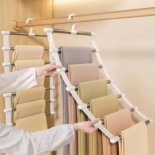 Cintre pantalons multi-niveaux gain de place – Organiseur placard pliable avec clips antidérapants