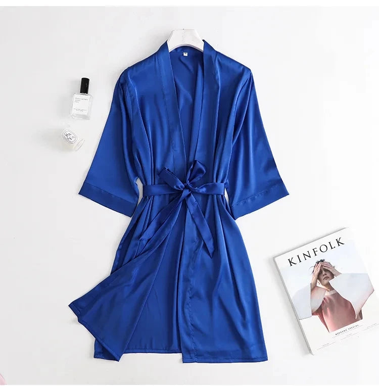 Kimono satin femme manches 3/4 – Robe de chambre mariée, nuit de noces et soirée