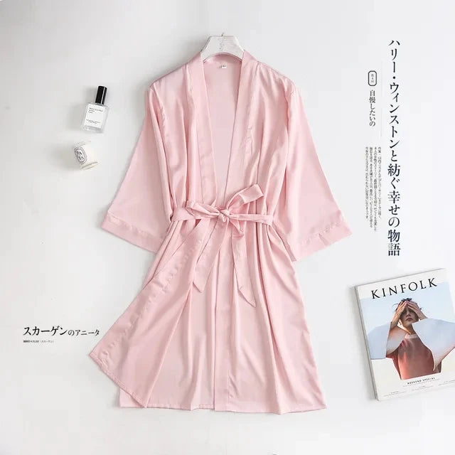 Kimono satin femme manches 3/4 – Robe de chambre mariée, nuit de noces et soirée