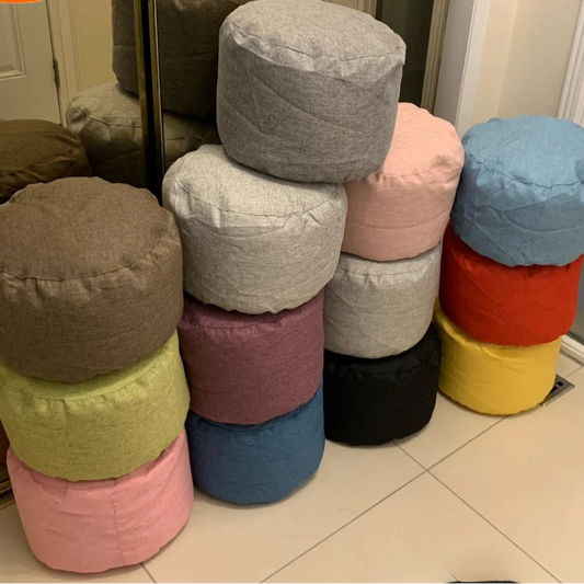 Round cotton and linen pouf with filling