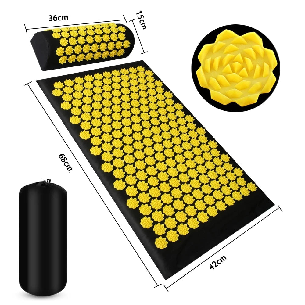 Tapis d'acupression yoga – Coussin avec picots et oreiller cervical, lot 3 pièces