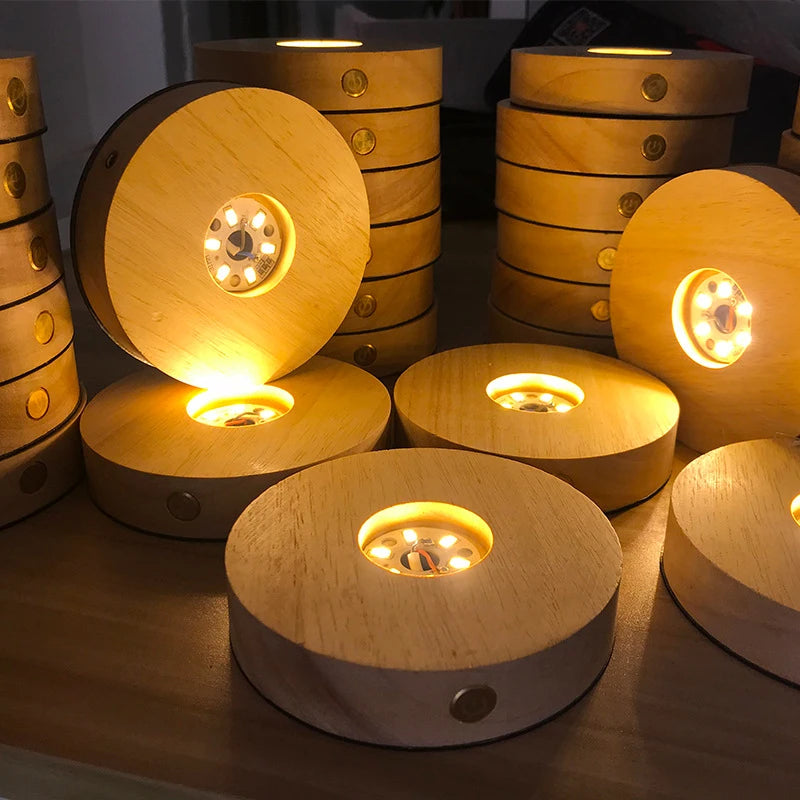Socle lumineux LED en bois rechargeable avec capteur tactile