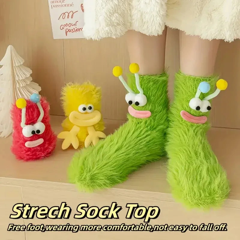 Chaussettes 3D Monstres Kawaii en Peluche – Taille Unique