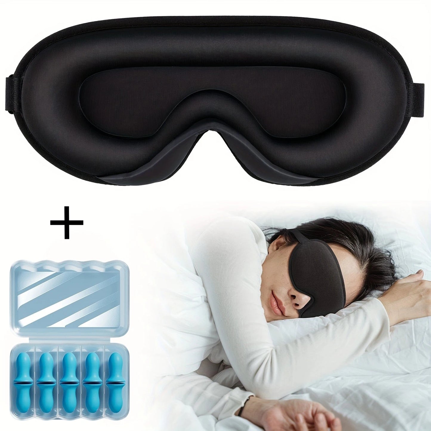 Masque de nuit 3D – Occultant total avec bouchons d'oreilles pour dormir et voyager
