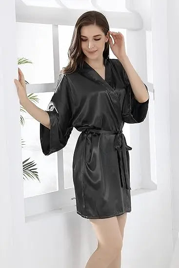 Kimono robe de chambre satin femme – Peignoir court style japonais, demoiselles d'honneur