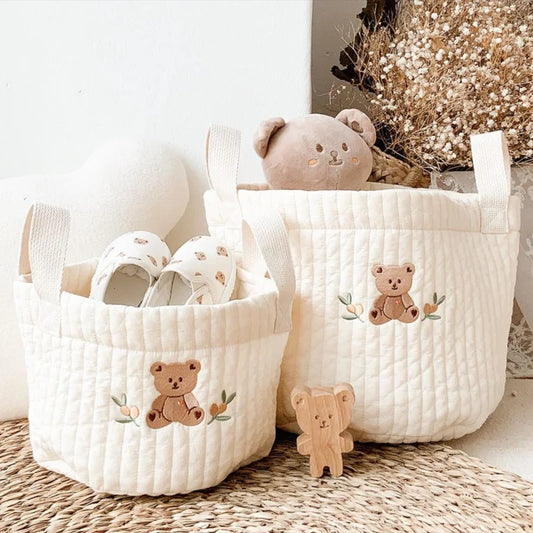 Paniers de rangement en coton brodé pour jouets, vêtements et accessoires