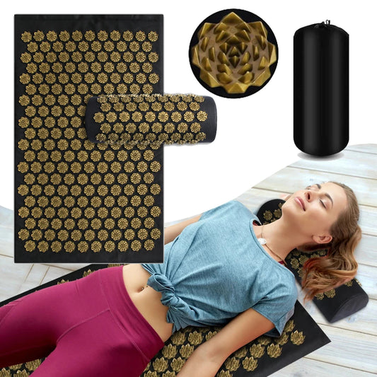Tapis d'acupression yoga avec coussin et oreiller cervical – Lot 3 pièces pour détente et soulagement du dos