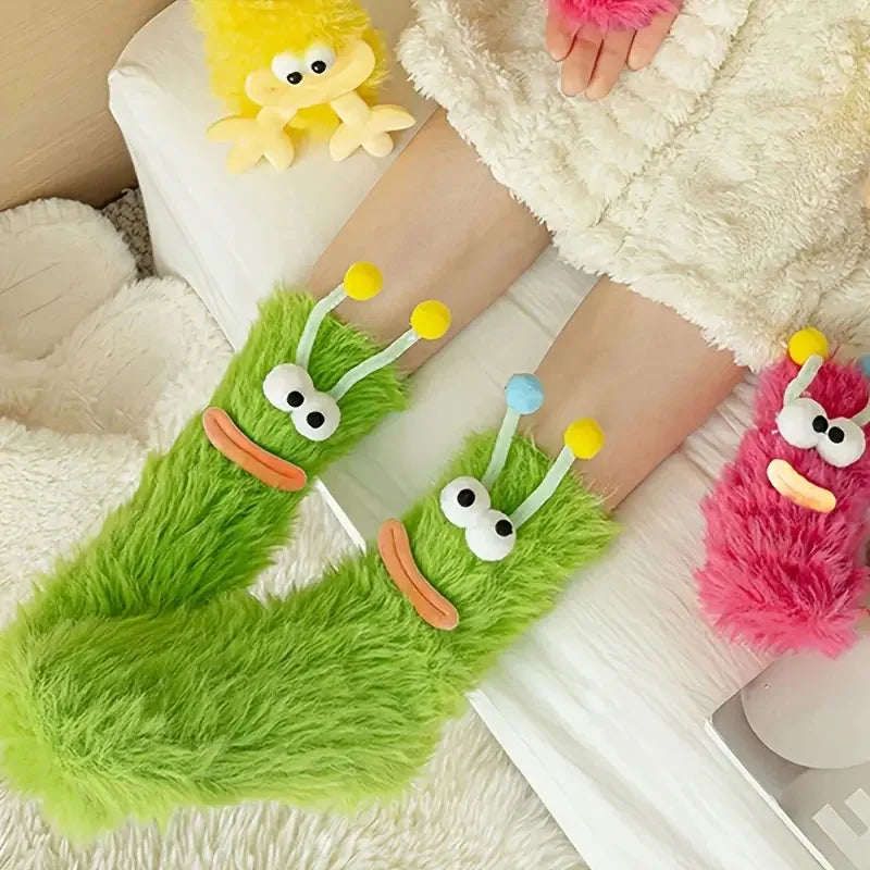 Chaussettes 3D Monstres Kawaii en Peluche – Taille Unique