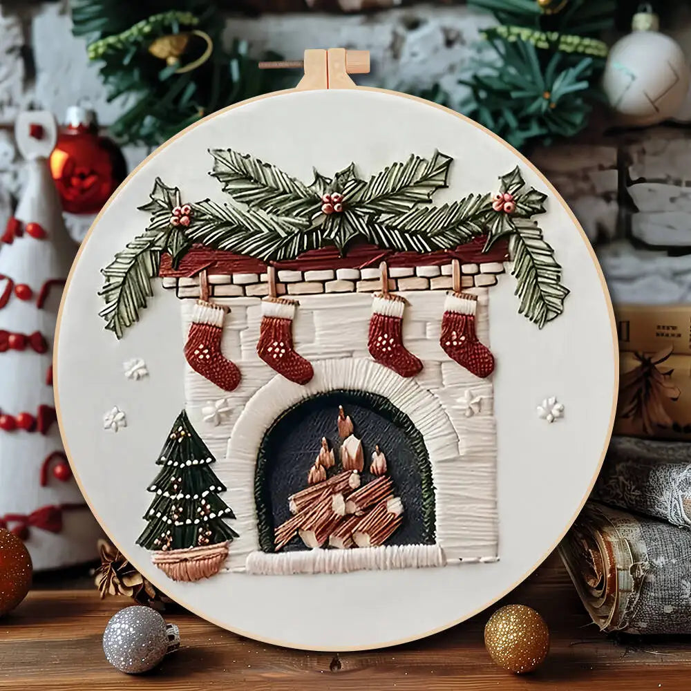 Kit Broderie Débutant – Motifs de Noël avec Cerceau 20×20 cm