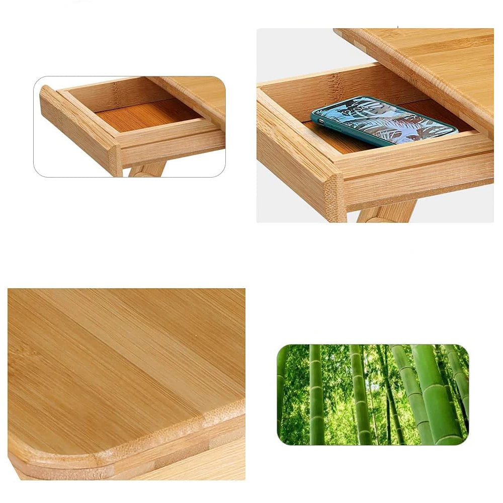 Table de lit pliante en bambou avec tiroir – vue 3