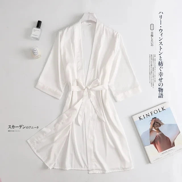 Kimono satin femme manches 3/4 – Robe de chambre mariée, nuit de noces et soirée