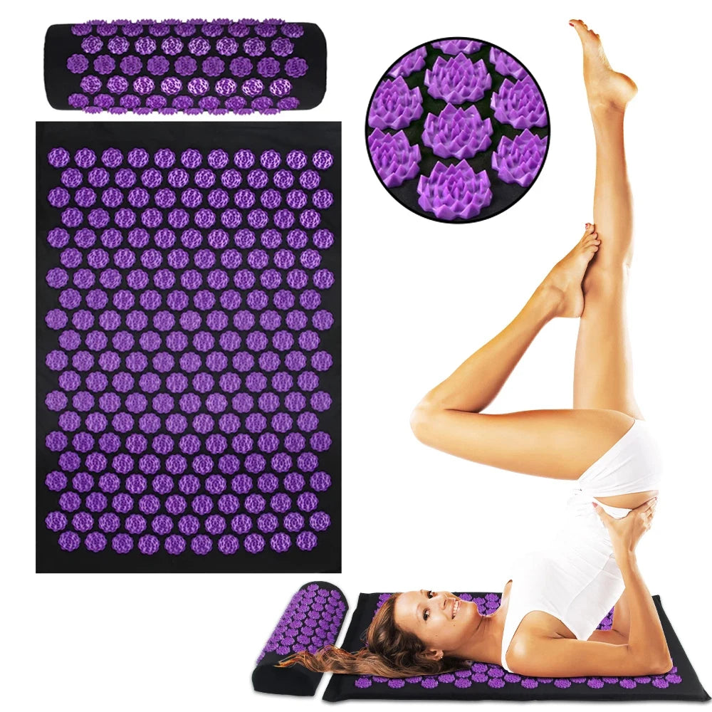 Tapis d'acupression yoga – Coussin avec picots et oreiller cervical, lot 3 pièces