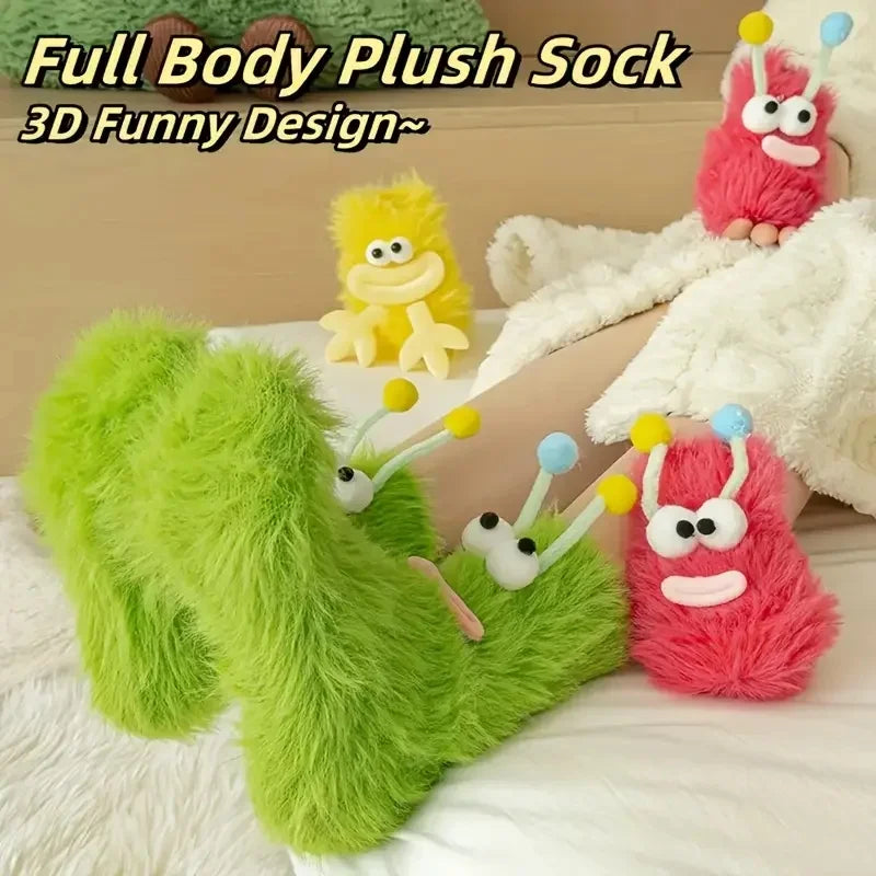 Chaussettes 3D Monstres Kawaii en Peluche – Taille Unique