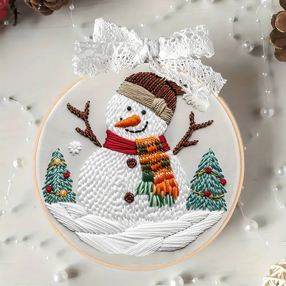 Kit Broderie Débutant – Motifs de Noël avec Cerceau 20×20 cm