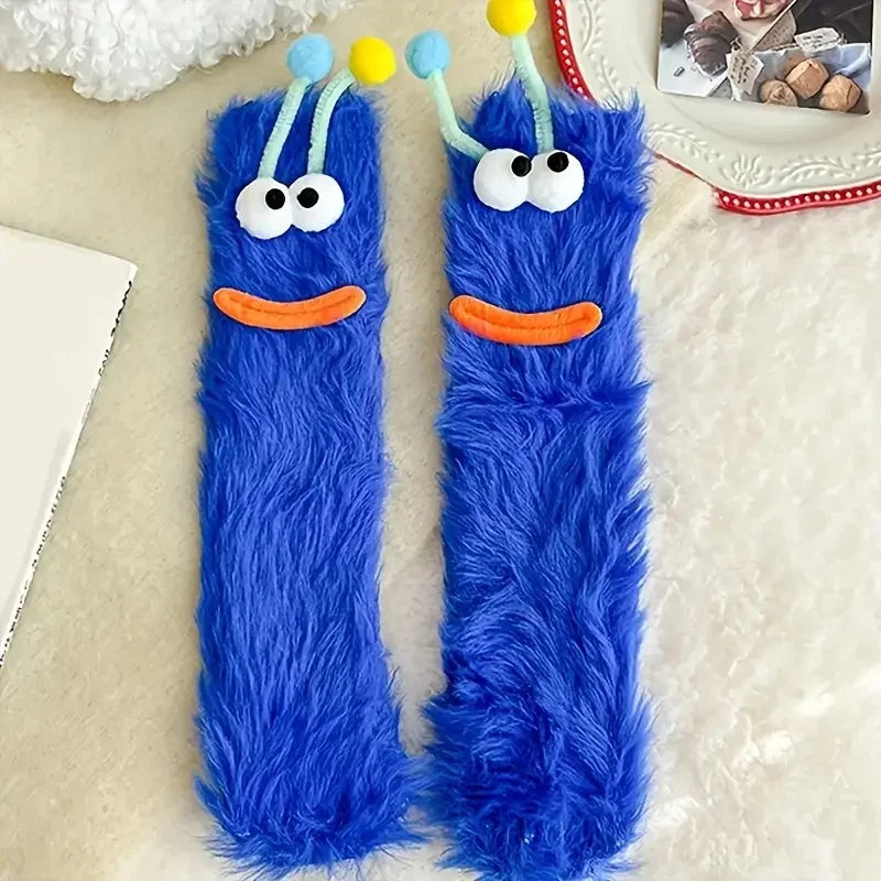 Chaussettes 3D Monstres Kawaii en Peluche – Taille Unique