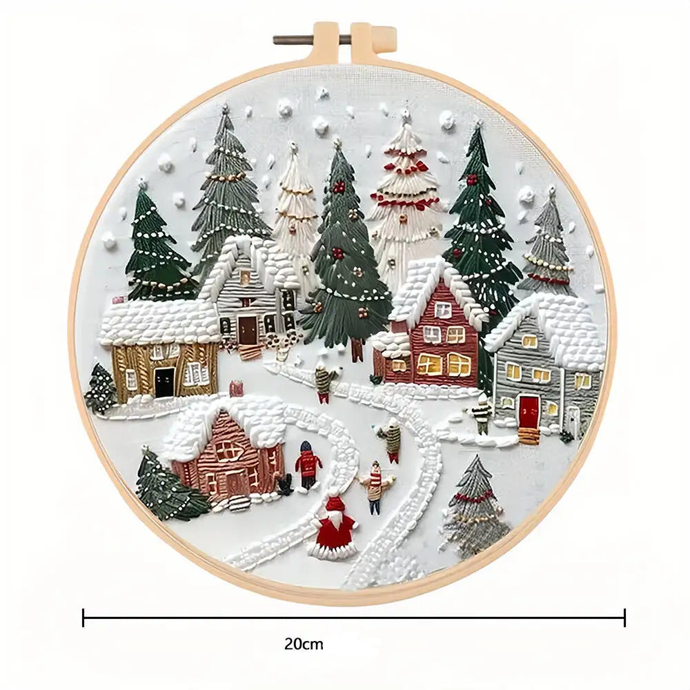 Kit Broderie Débutant – Motifs de Noël avec Cerceau 20×20 cm