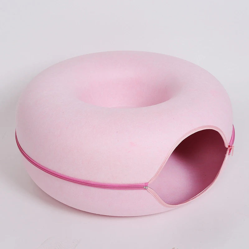 Tunnel donut en feutre pour chats – Jouet maison cosy et pliable