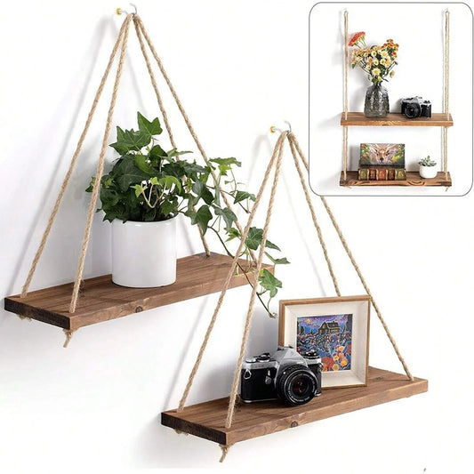 Wooden hanging wall shelf