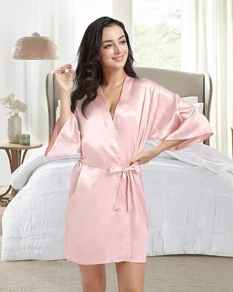 Kimono robe de chambre satin femme – Peignoir court style japonais, demoiselles d'honneur