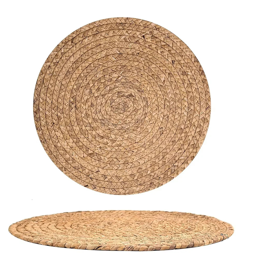 Set de table rond en jacinthe d'eau tressée, napperon bohème, 30 à 38 cm