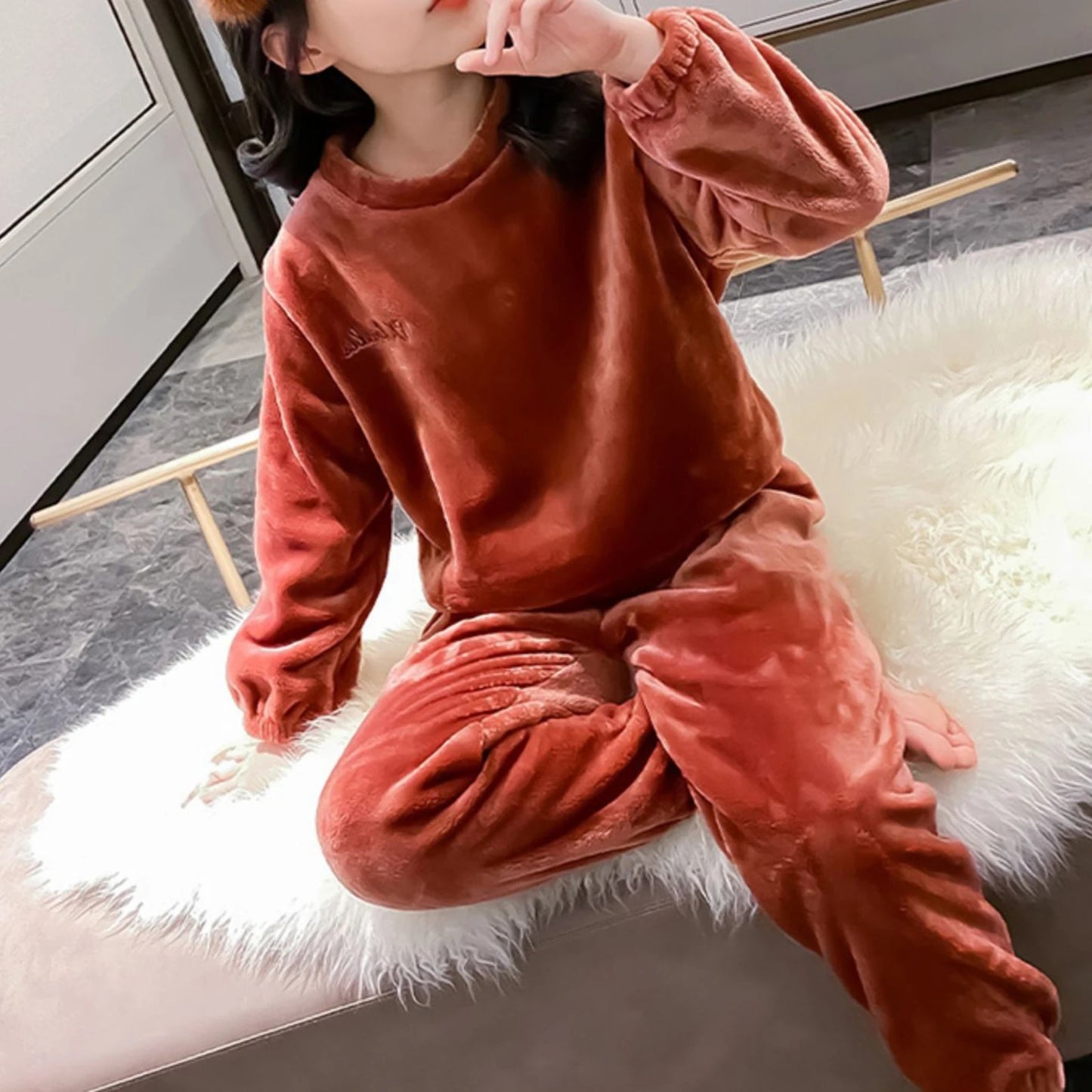 Pyjama enfant flanelle – Ensemble deux pièces chaud et doux hiver garçon fille