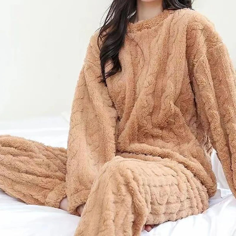Ensemble pyjama velours côtelé femme – Haut et pantalon chauds pour l'hiver