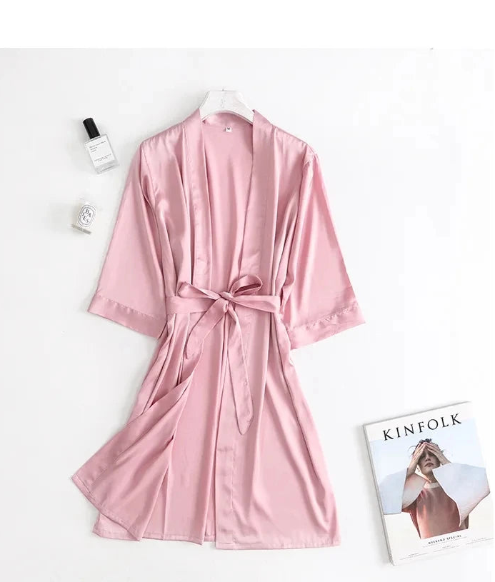 Kimono satin femme manches 3/4 – Robe de chambre mariée, nuit de noces et soirée