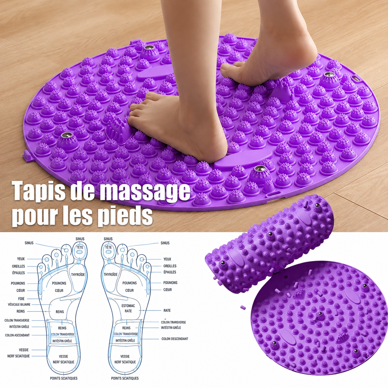 Planche de réflexologie plantaire – Tapis de massage acupression pour pieds