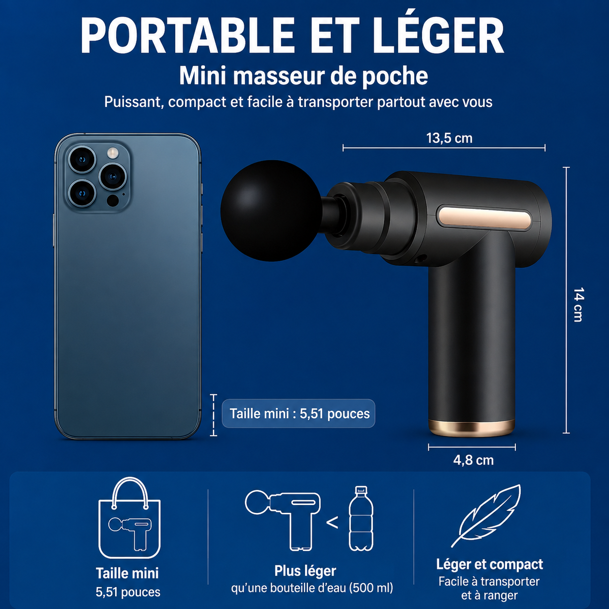 Pistolet de massage fascia professionnel – 30 niveaux, réduction bruit, homme femme