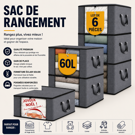 Bac de rangement vêtements pliable grande capacité – Lot 1, 3 ou 6 pièces, 35 à 90L