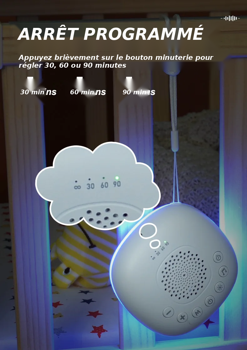 Machine à bruit blanc avec lumière LED respirante et 20 sons