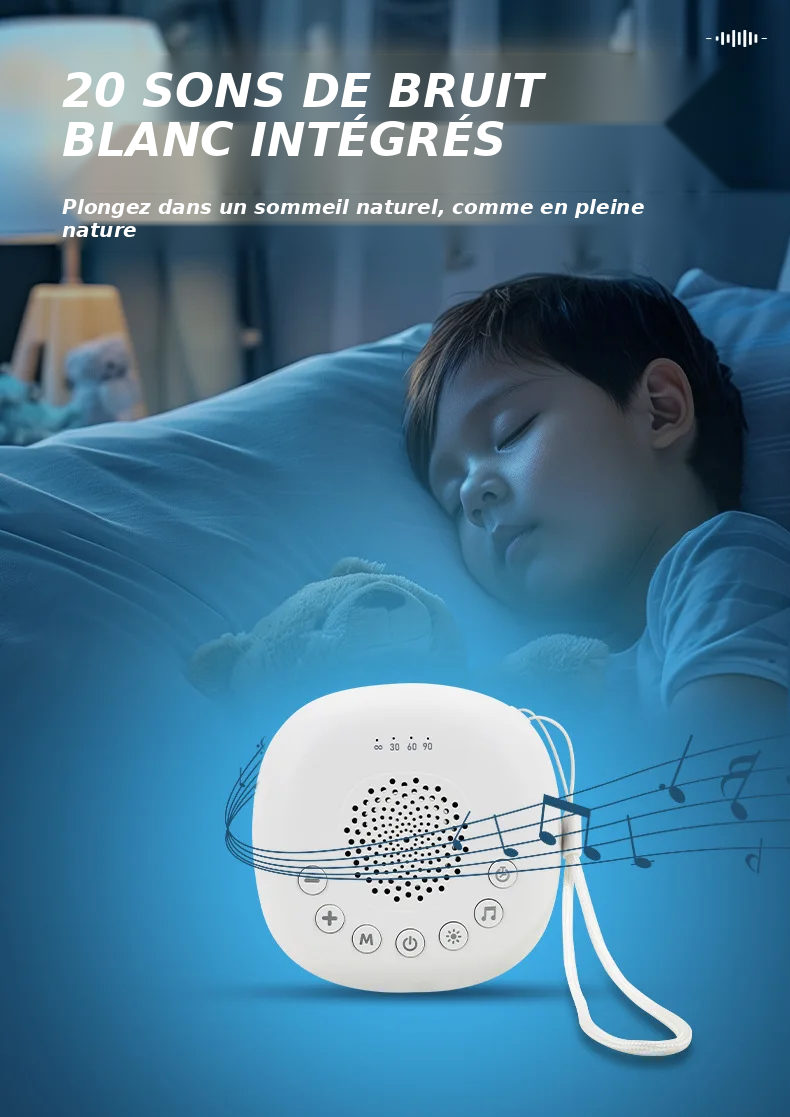 Machine à bruit blanc avec lumière LED respirante et 20 sons