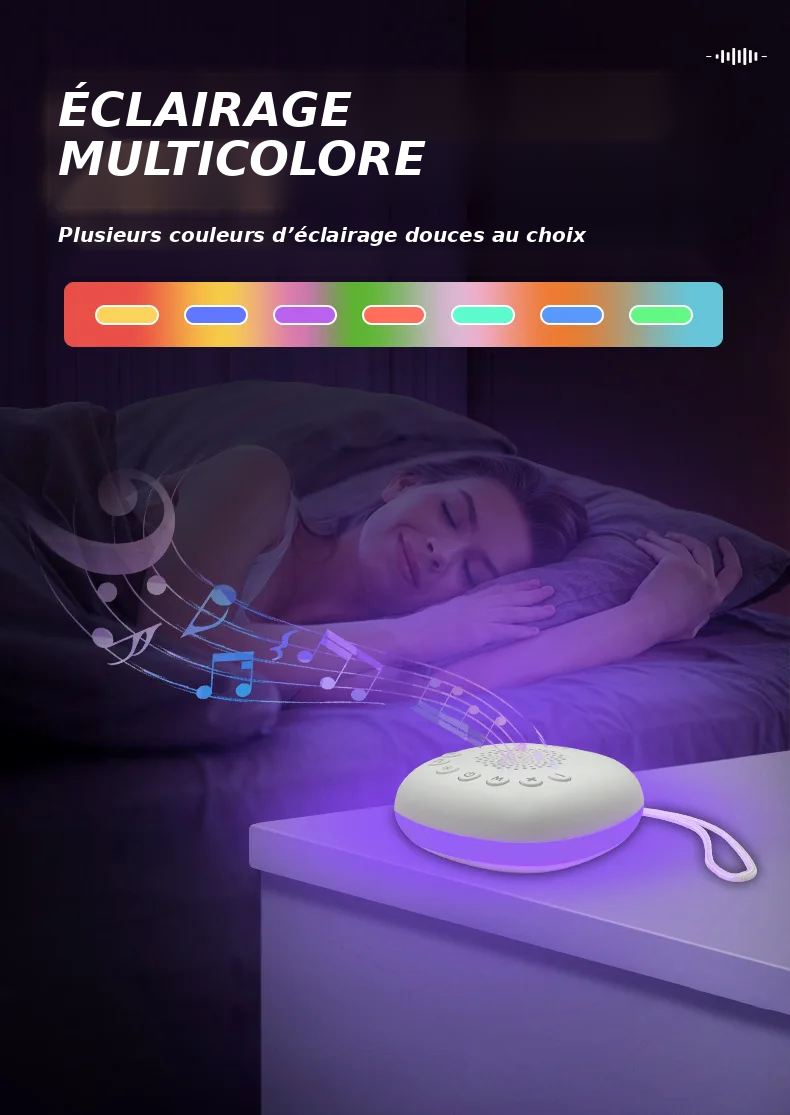 Machine à bruit blanc avec lumière LED respirante et 20 sons