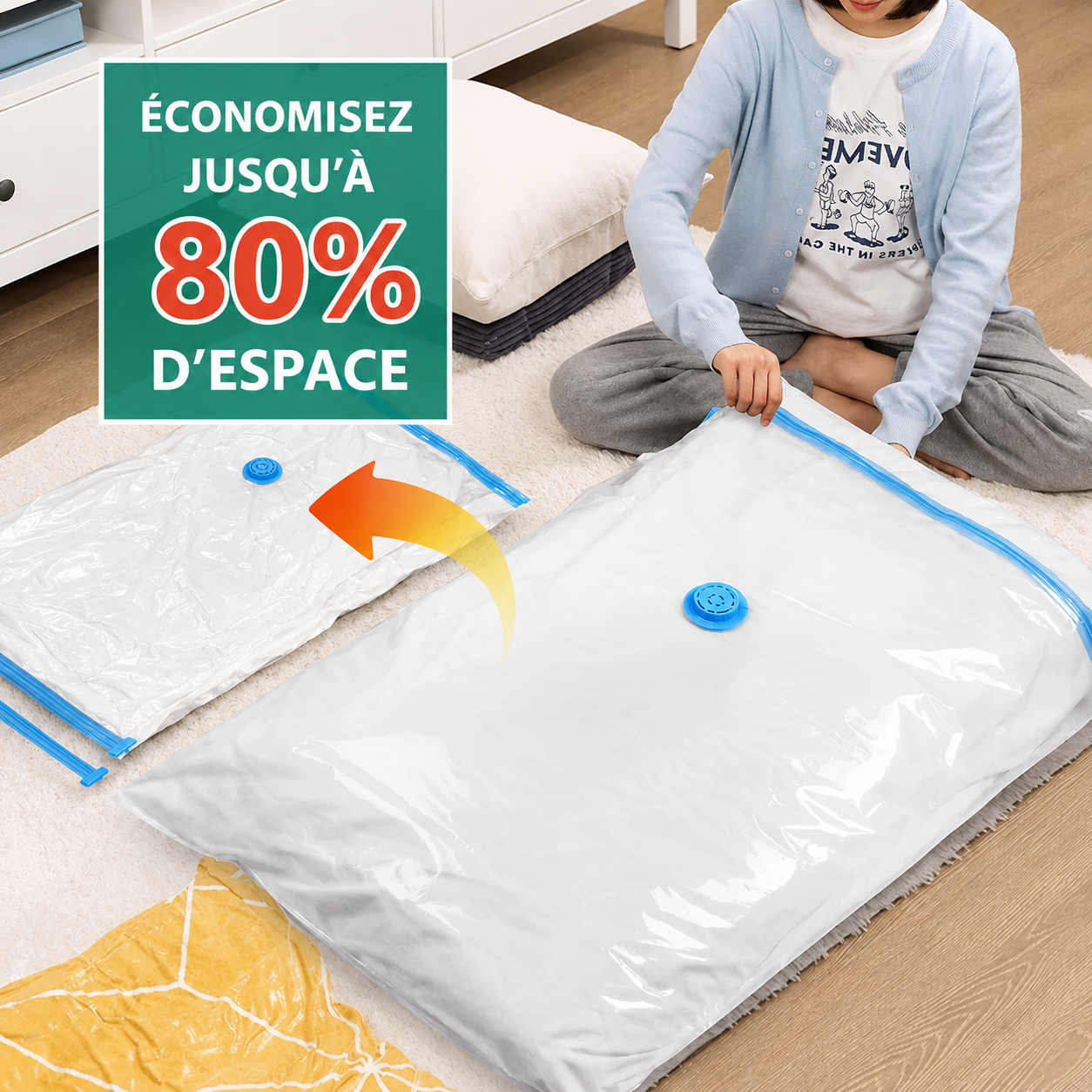 Sacs de compression sous vide – Lot 1 à 12 pièces avec ou sans pompe, 6 dimensions