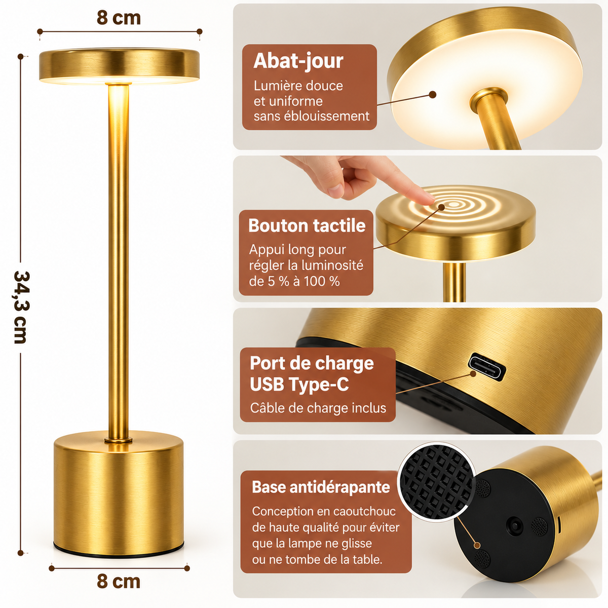 Lampe de table LED tactile – vue 4