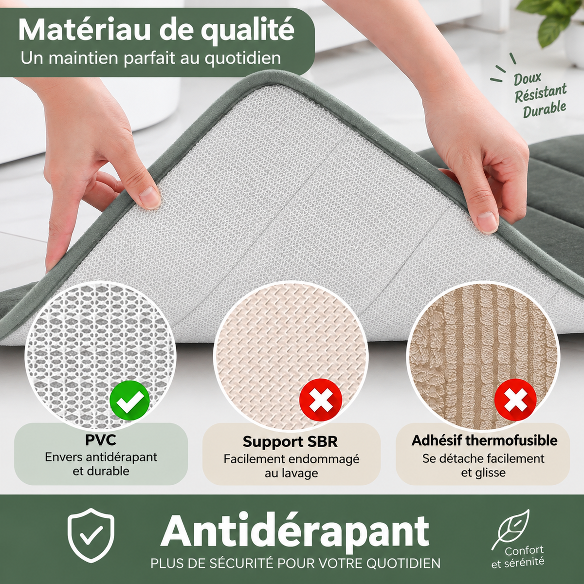 Tapis de Bain en U Mémoire de Forme – Antidérapant Absorbant 50×60 cm