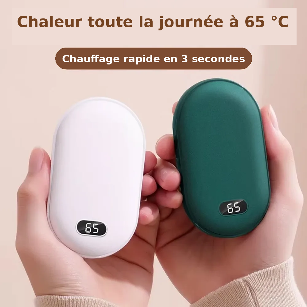 Chauffe-mains 2-en-1 USB avec batterie externe intégrée et chaleur rapide