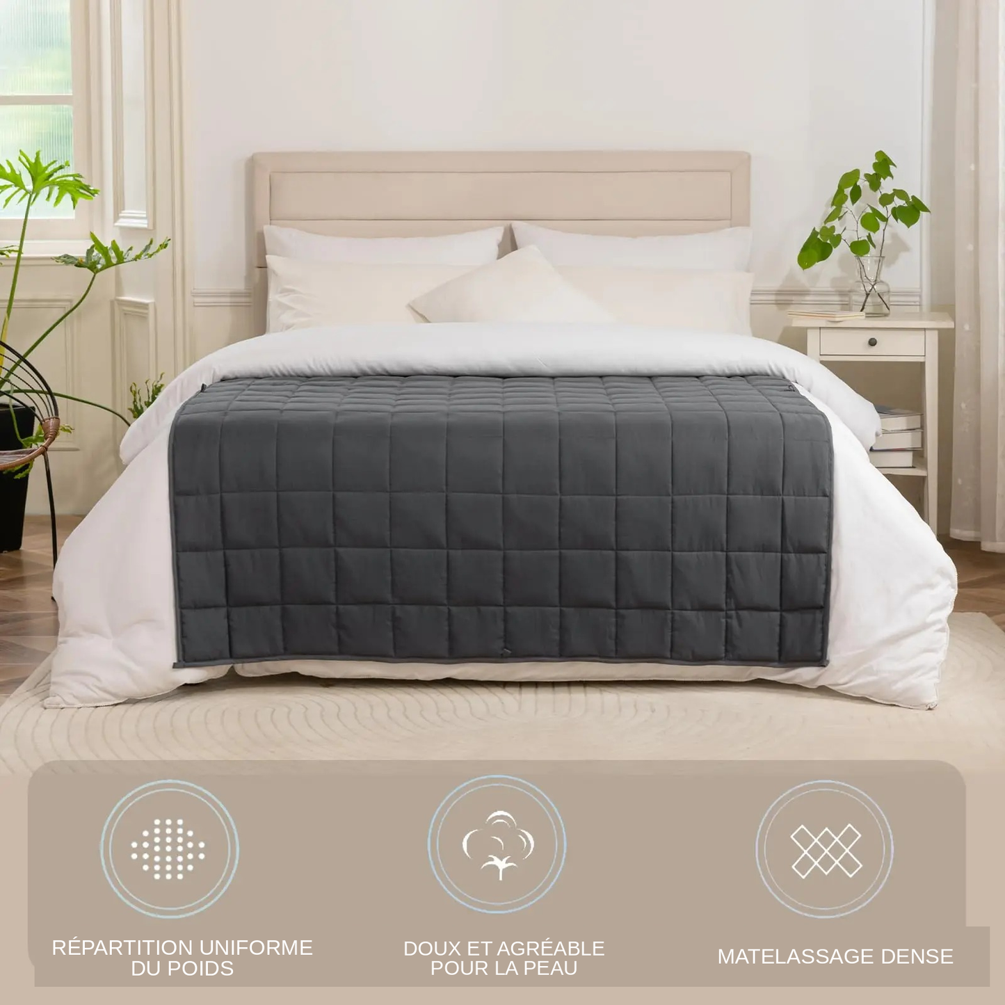 Couverture lestée anti-stress – Sommeil profond et apaisement (4 à 8 kg)