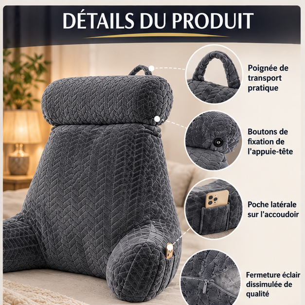 Oreiller de lecture XXL avec accoudoirs – vue 6