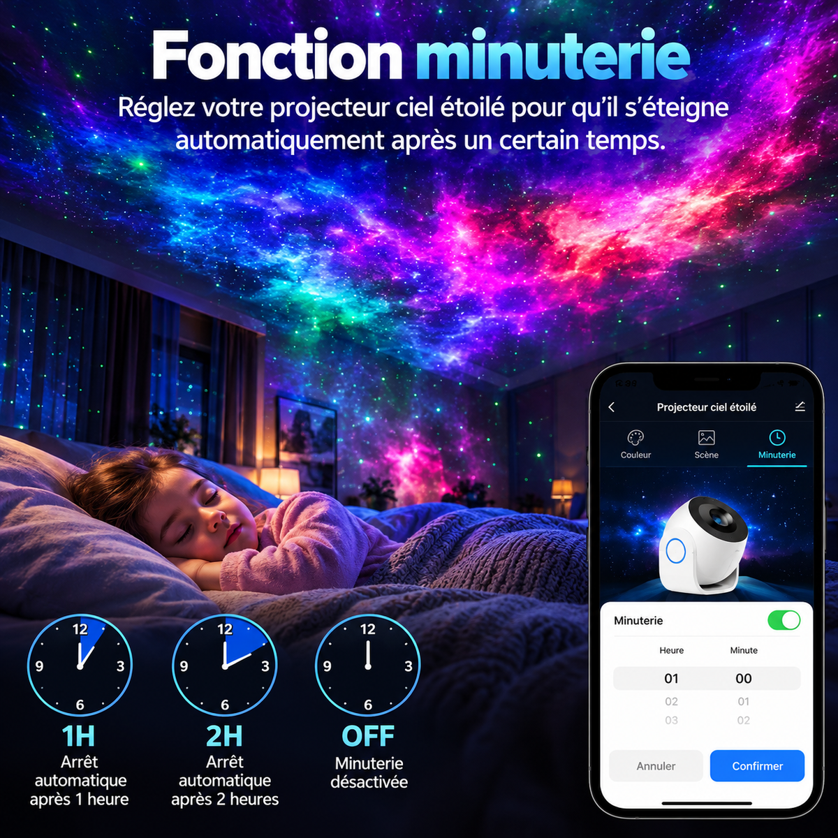 Projecteur Ciel Étoilé Connecté WiFi, Nébuleuse et Aurore, Compatible Alexa et Google