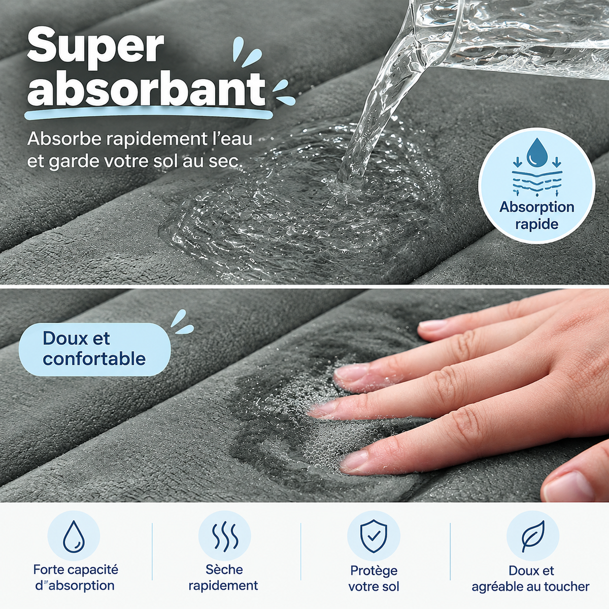 Tapis de Bain en U Mémoire de Forme – Antidérapant Absorbant 50×60 cm