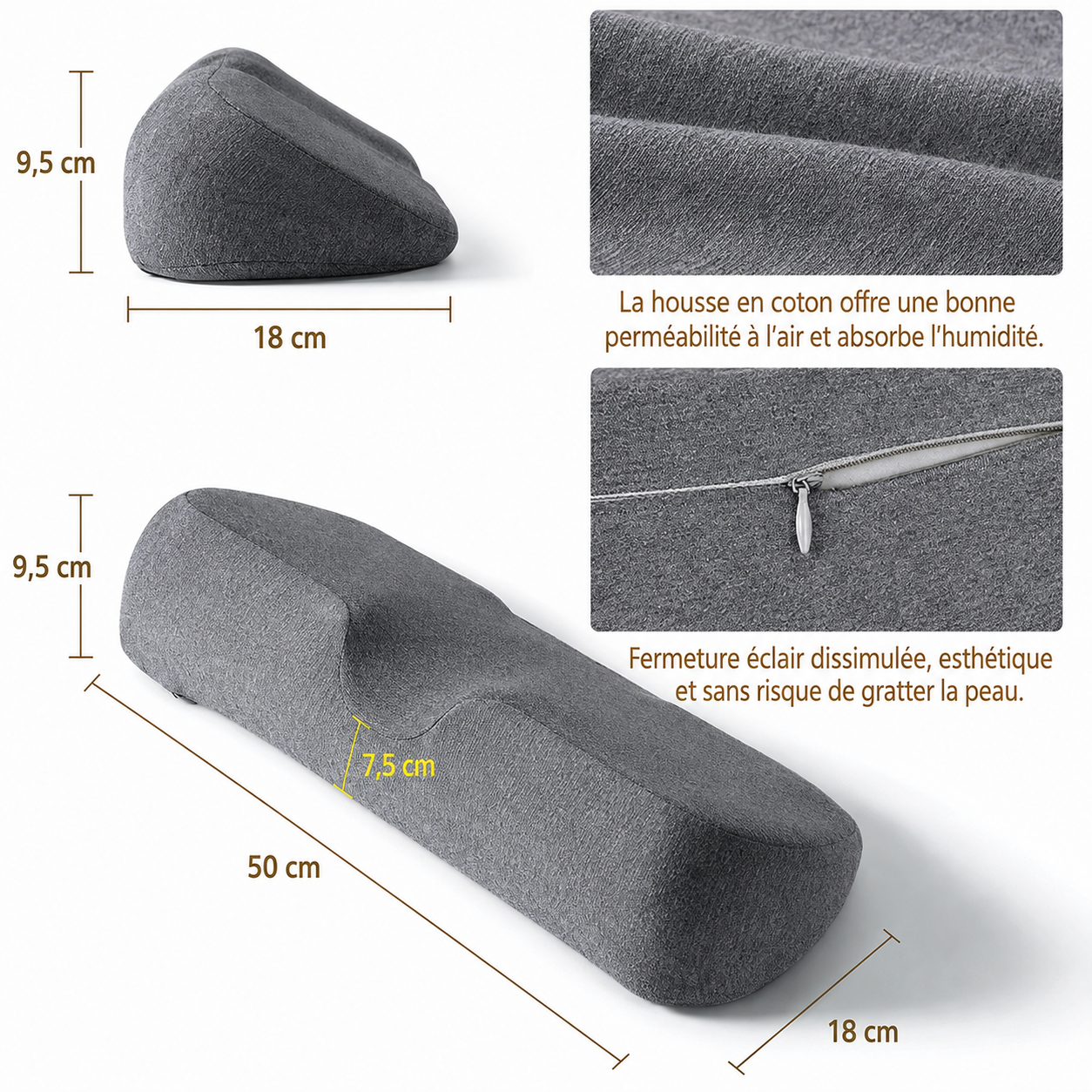 Oreiller cervical ergonomique à contours en mousse à mémoire de forme