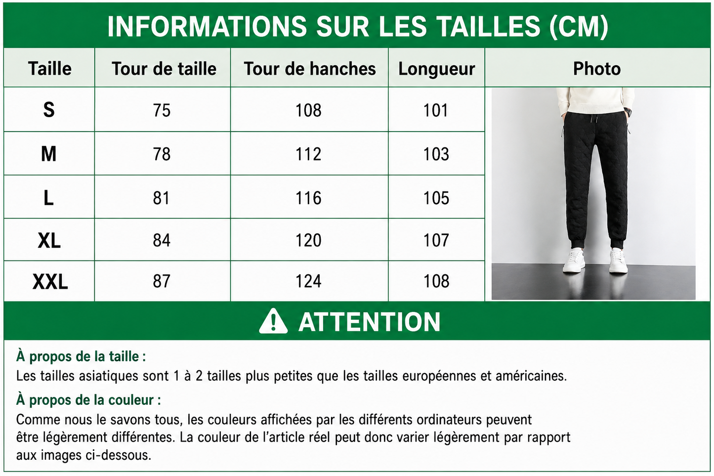 Pantalon chaud femme hiver – Coupe droite doublée polaire et cordon de serrage