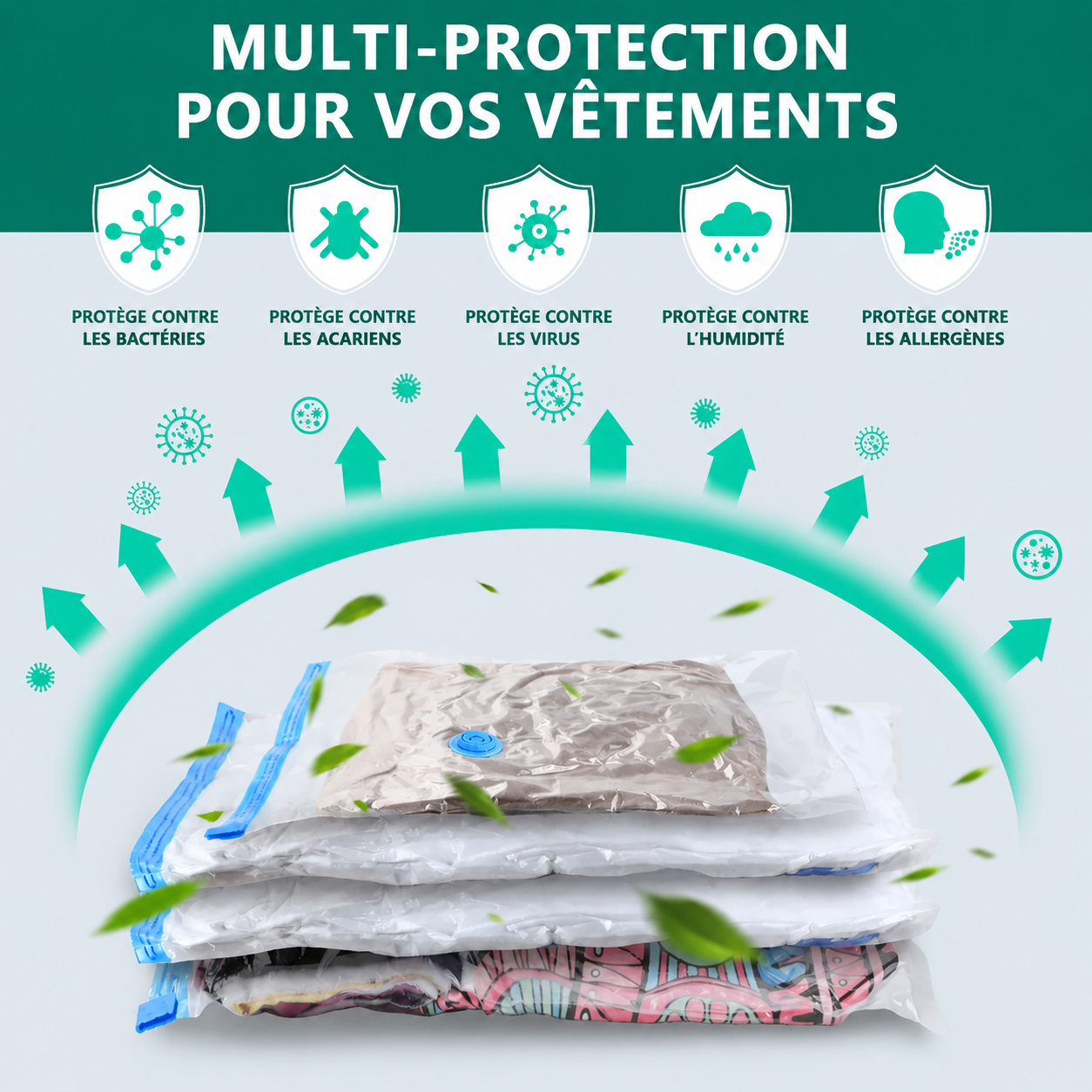 Sacs de compression sous vide – Lot 1 à 12 pièces avec ou sans pompe, 6 dimensions