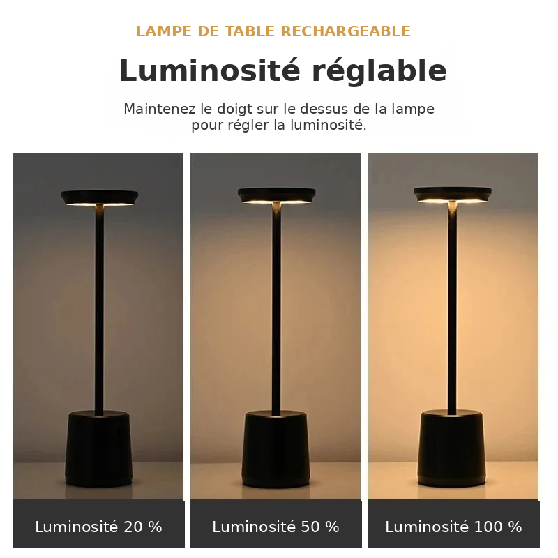 Lampe de chevet tactile LED rechargeable – 3 températures de couleur réglables