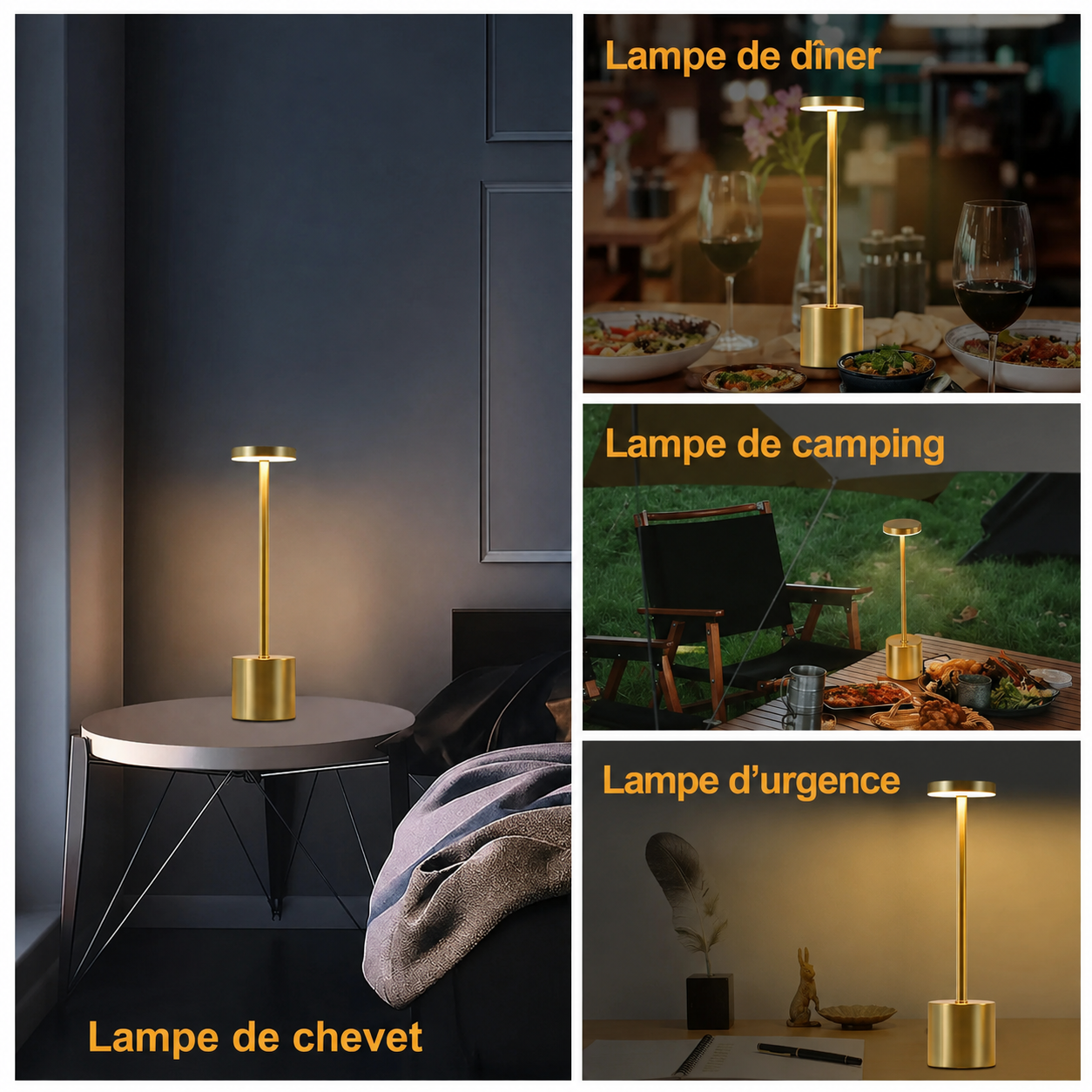 Lampe de chevet tactile LED rechargeable – 3 températures de couleur réglables