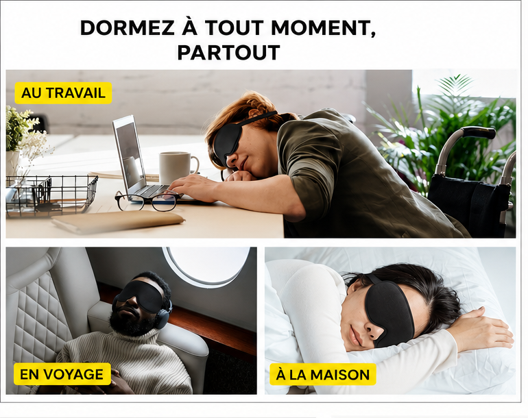 Masque de nuit 3D – Occultant total avec bouchons d'oreilles pour dormir et voyager