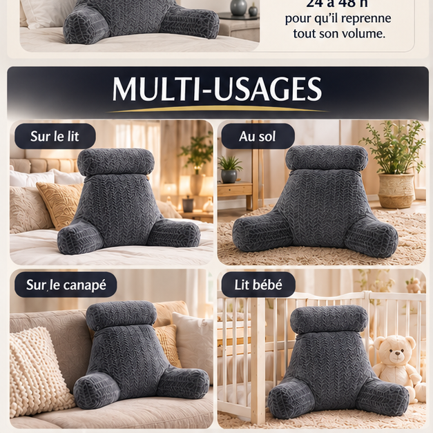 Oreiller de lecture XXL avec accoudoirs – vue 8